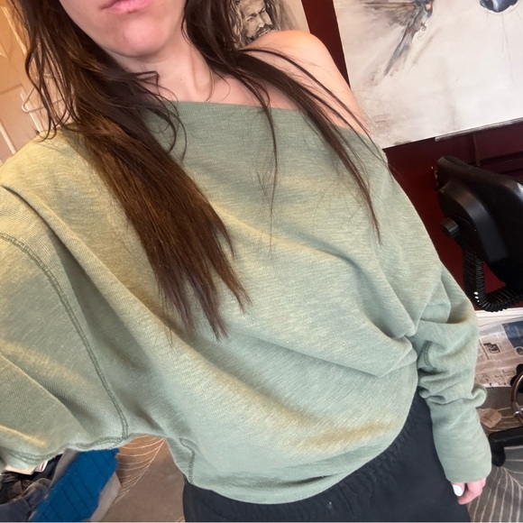 Free People Olive Green Lightweight Knit Zipper Shoulder Sweater | M - Picture 2 of 5